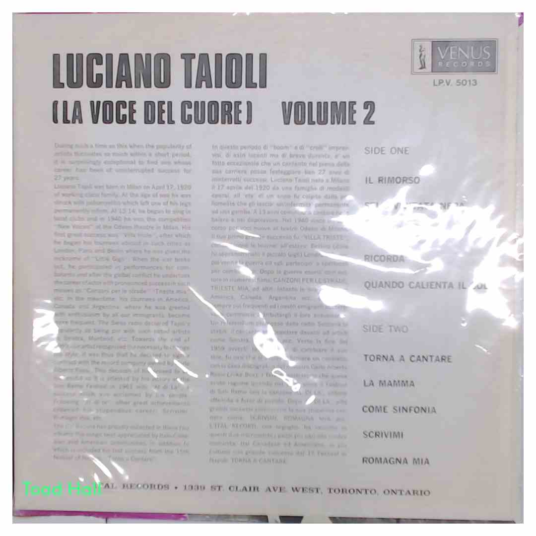 Luciano Taioli (La Voce Del Cuore) Volume 2 Used Vinyl LP