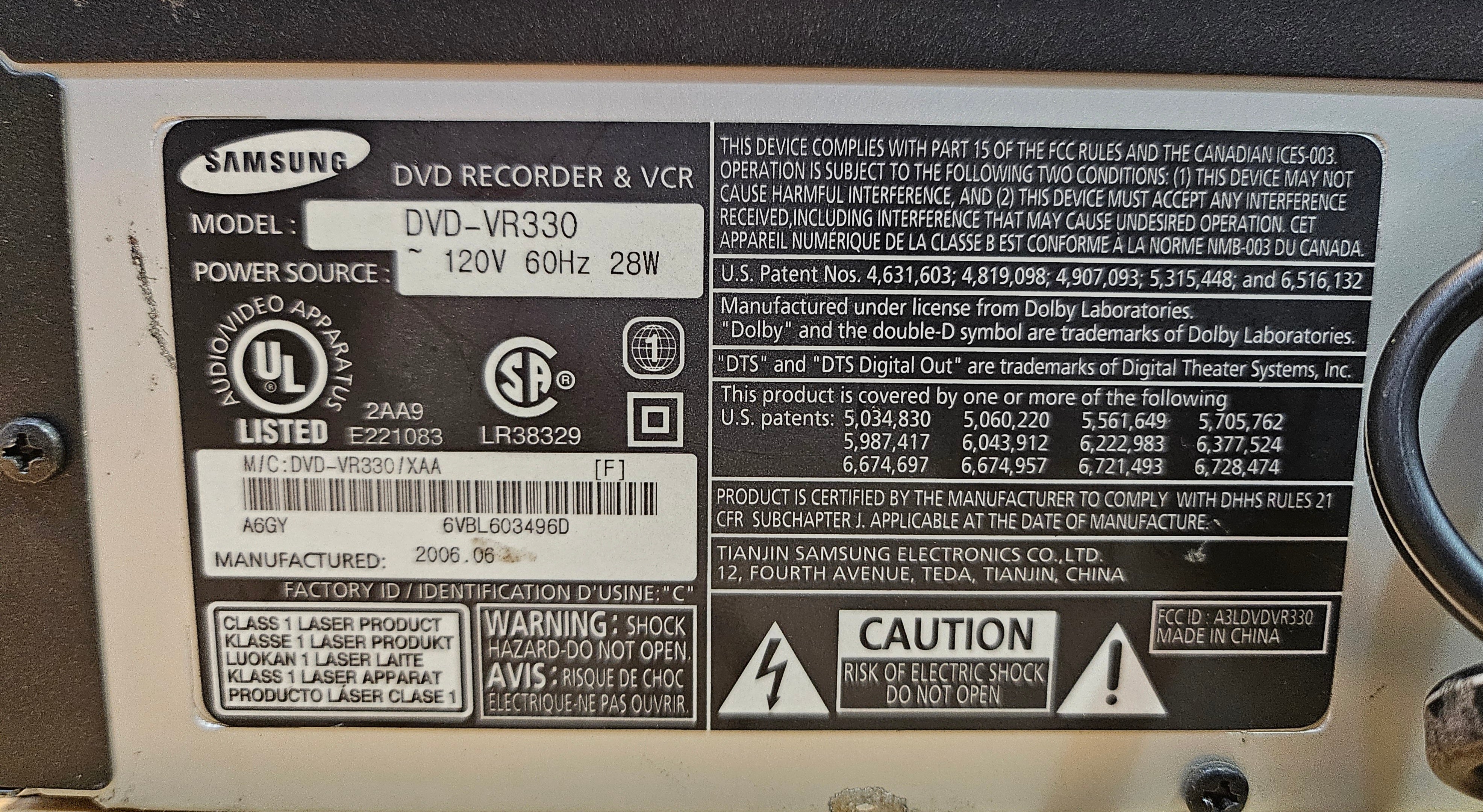 Samsung VCR DVD-VR330