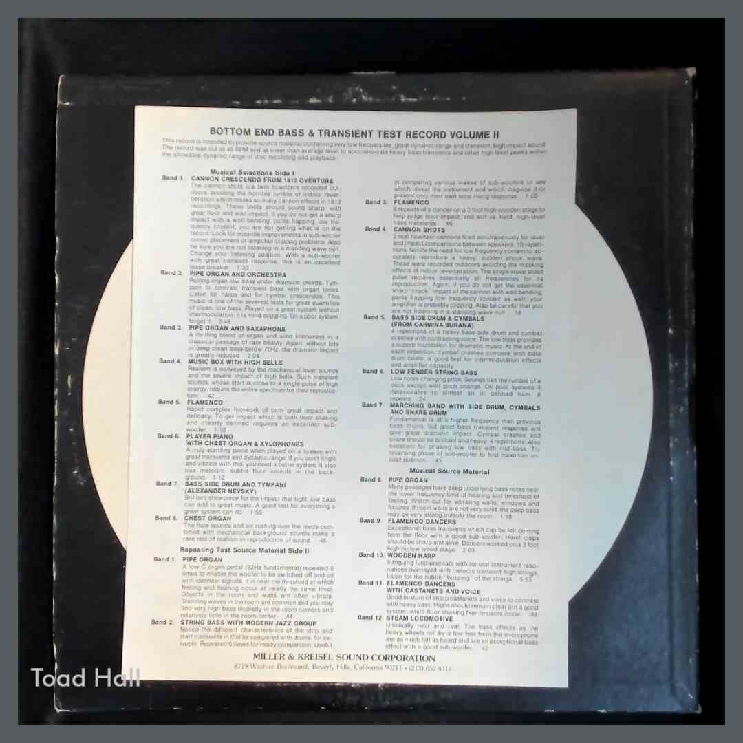 UNKNOWN ARTIST(S) The Bottom End Volume II (Test Record) 45 RPM Used Vinyl LP