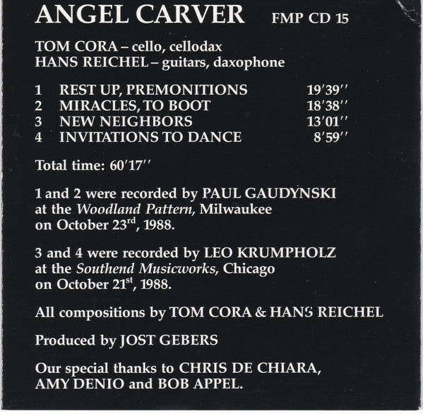 HANS REICHEL & TOM CORA Angel Carver Live In Milwaukee and Chicago Used CD, VG+