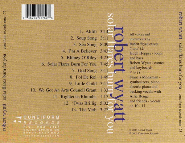ROBERT WYATT Solar Flares Burn For You Used CD, VG+