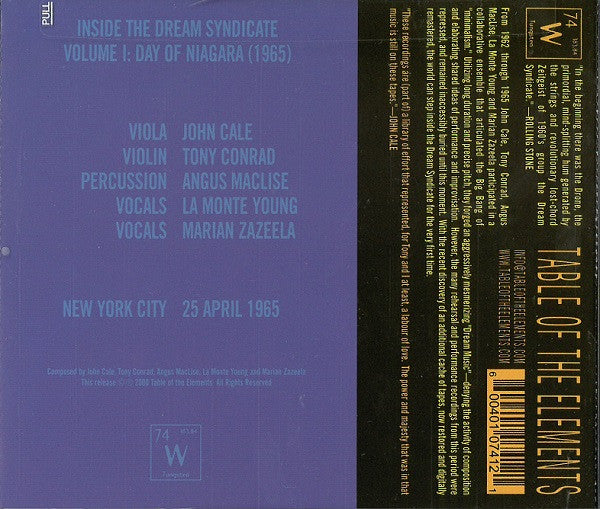 JOHN CALE/TONY CONRAD/ANGUS MACLISE/LA MONTE YOUNG/MARIAN ZAZEELA Inside The Dream Syndicate Volume 1: Day Of Niagara (1965) Used CD, VG+