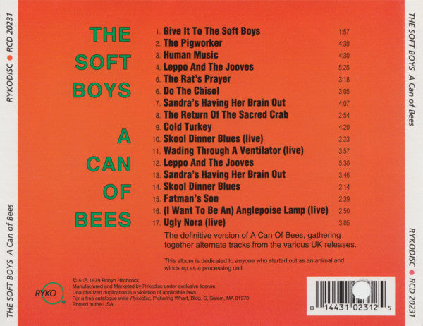 SOFT BOYS A Can Of Bees CD, very good plus