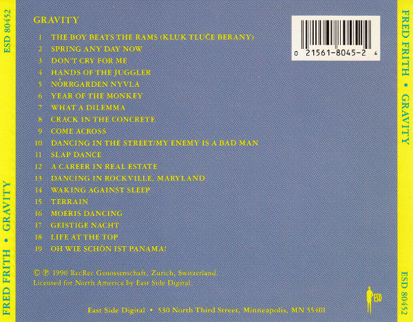 FRED FRITH Gravity Used CD, Like New