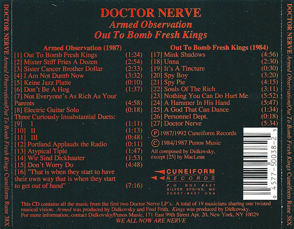 DOCTOR NERVE Armed Observation Out To Bomb Fresh Kings Used CD, Like New