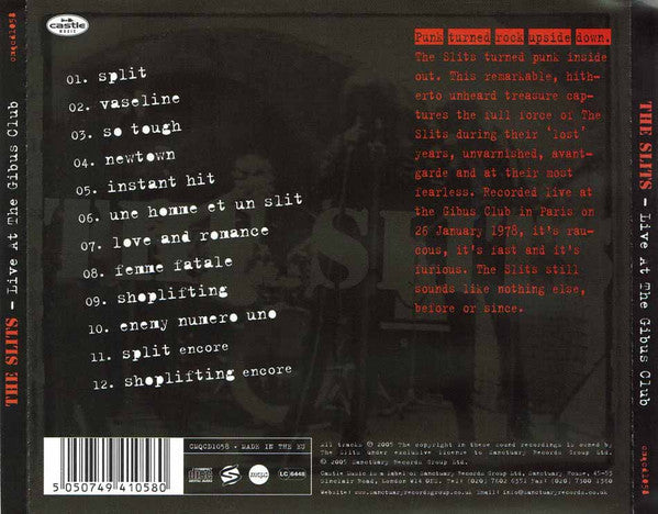 THE SLITS Live At The Gibus Club Used CD, VG+