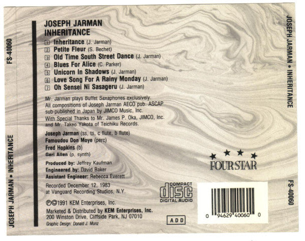 JOSEPH JARMAN Inheritance Used CD, VG+