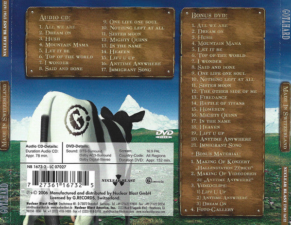 GOTTHARD Made In Switzerland Lives In Zurich CD & DVD, very good plus