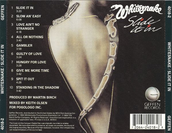 WHITESNAKE Slide It In CD, mint minus