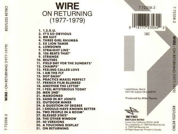 WIRE On Returning (1977 - 1979) Used CD, VG+