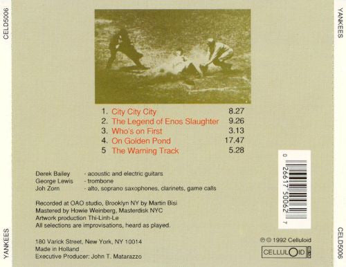 DEREK BAILEY, GEORGE LEWIS, JOHN ZORN Yankees CD, like new