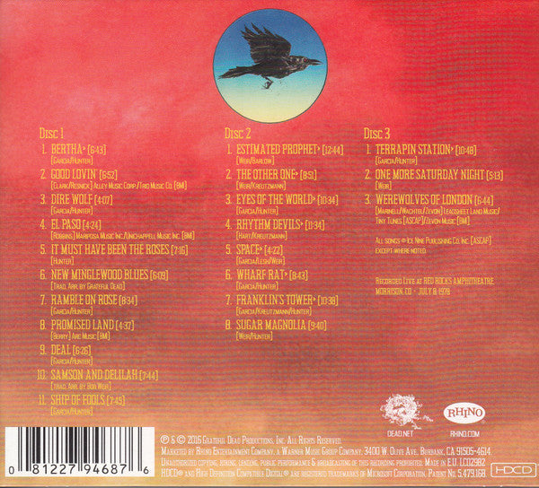 GRATEFUL DEAD Red Rocks 7/8/78 CD (3 cds), like new