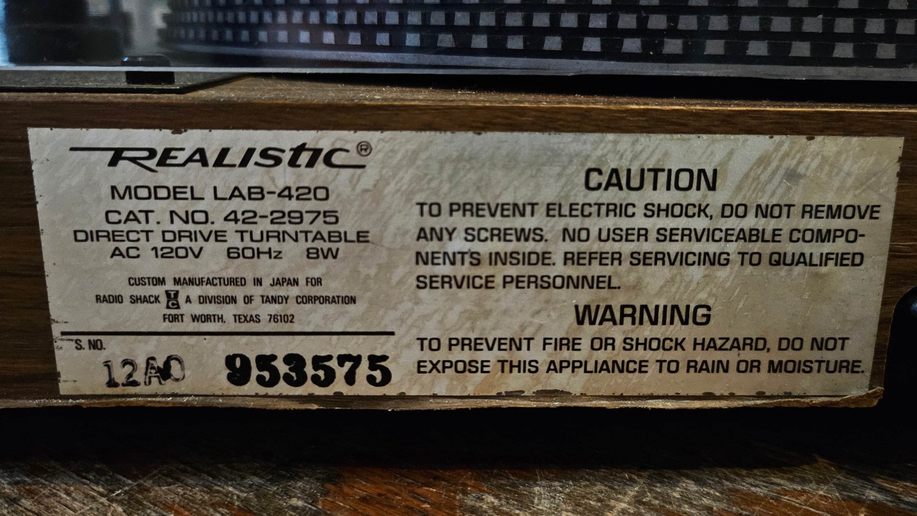 Realistic LAB-420 Direct Drive Automatic Turntable
