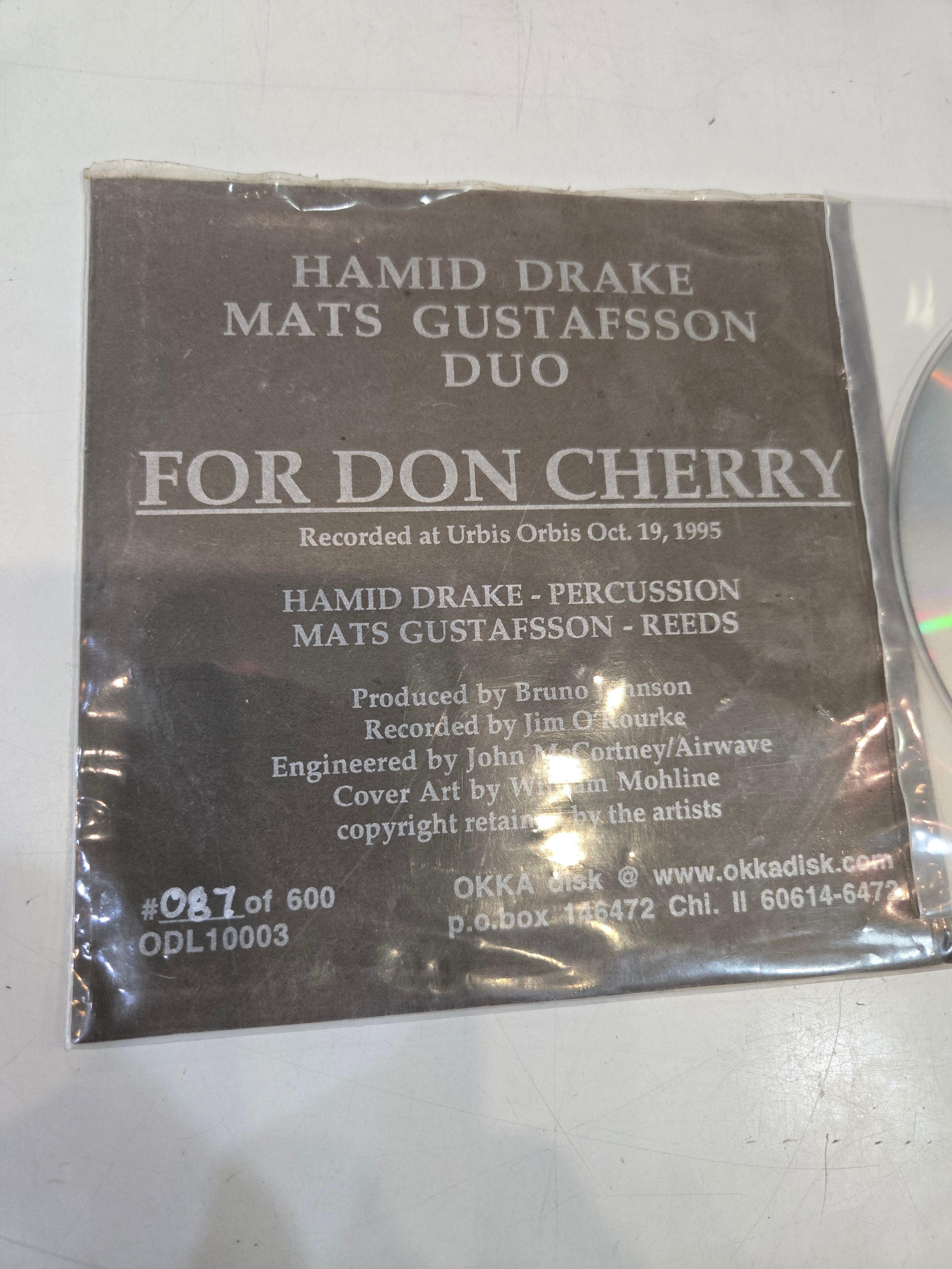 HAMID DRAKE MATS GUSTAFSSON For Don Cherry Used CD Ltd Ed #087 of 600, VG+